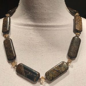 Ironsite, Citrine and Smoky Quartz Necklace